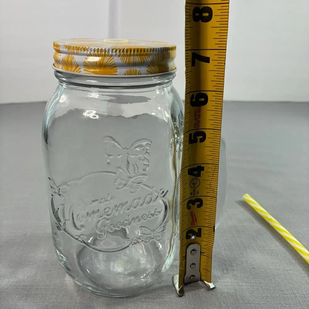 Vintage Simple Homemade Goodness Butterfly Mason Jar Glass Tumbler with Straw
